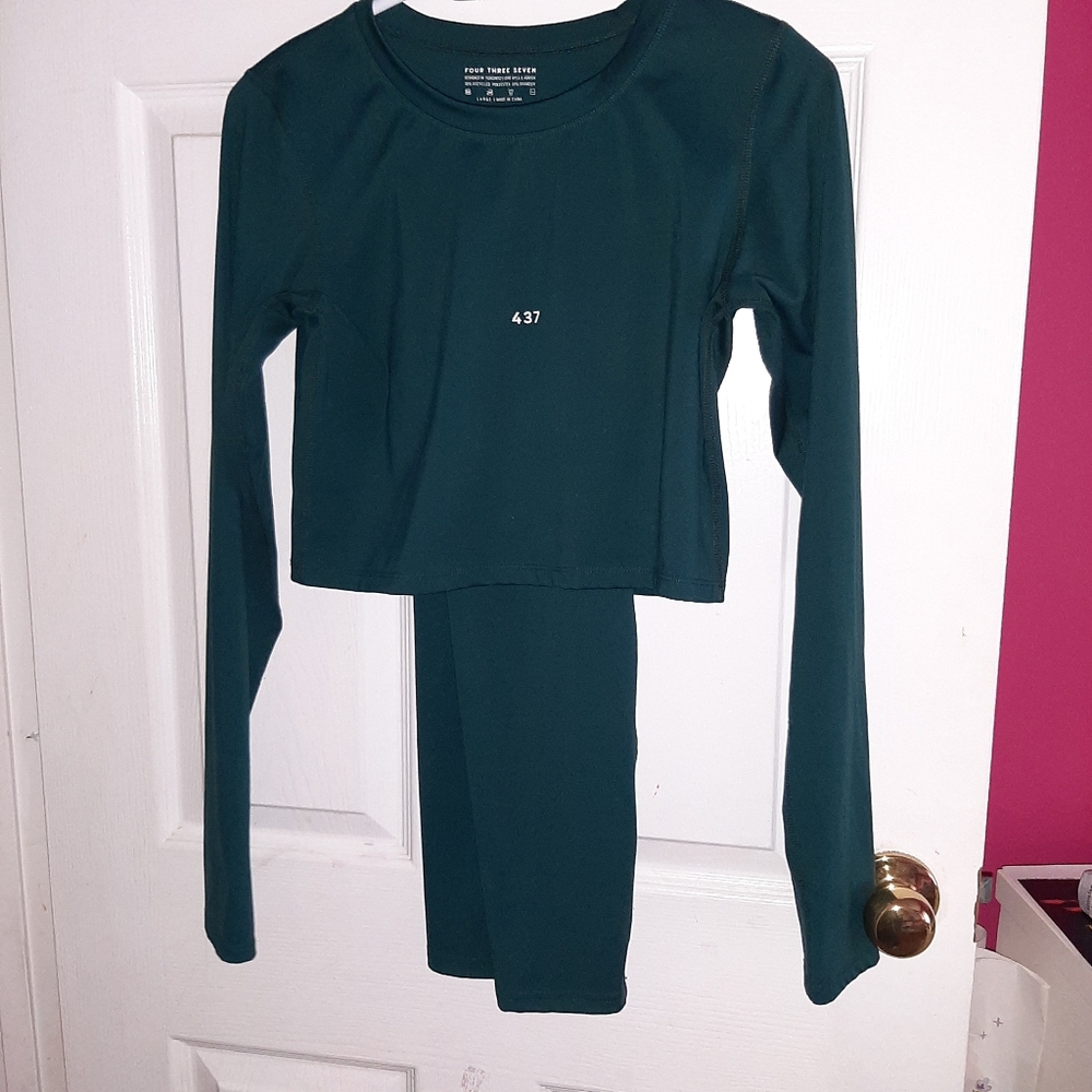 Four Three Seven Long Sleeve Crop Top & Leggings Set - Deep Teal